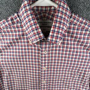 Spier & Mackay Shirt 15 34 Slim Red Blue Plaid Button Up Long Sleeve Cotton Men